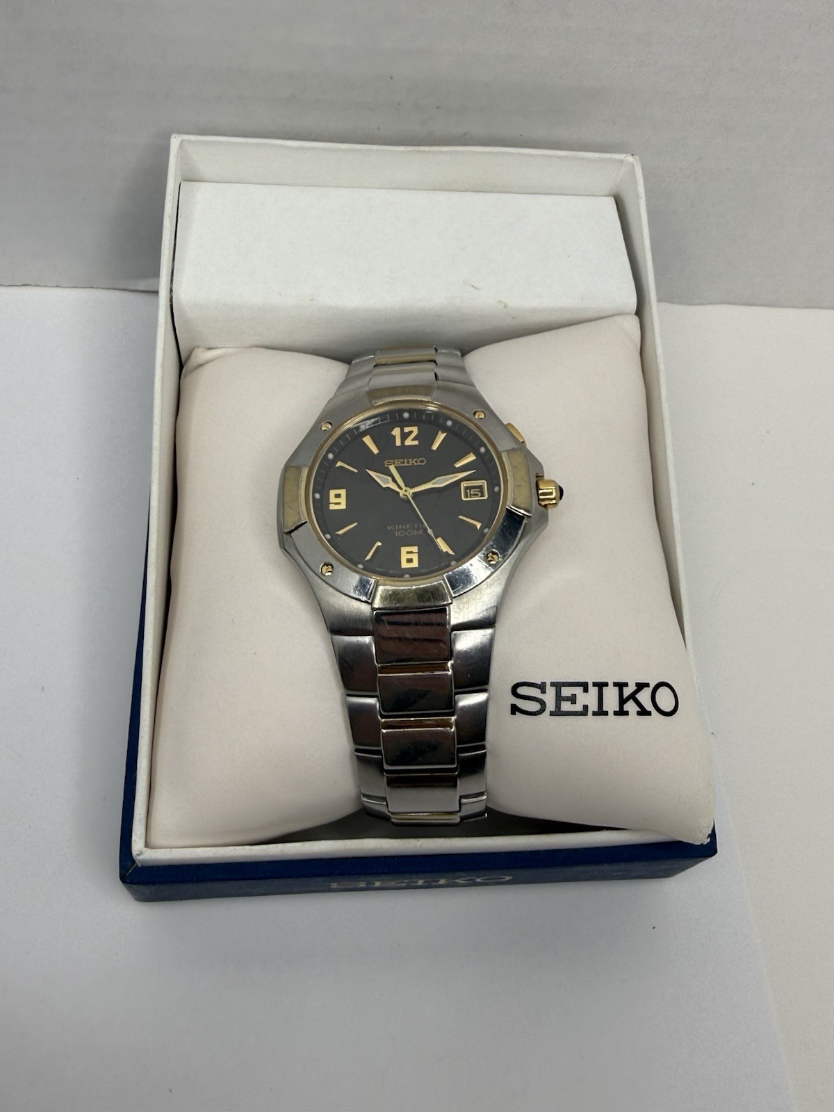 Seiko Kinetic Men’s Kinetic 100M Black Dial Date Two-Tone SS Bracelet 5M62-0AN0