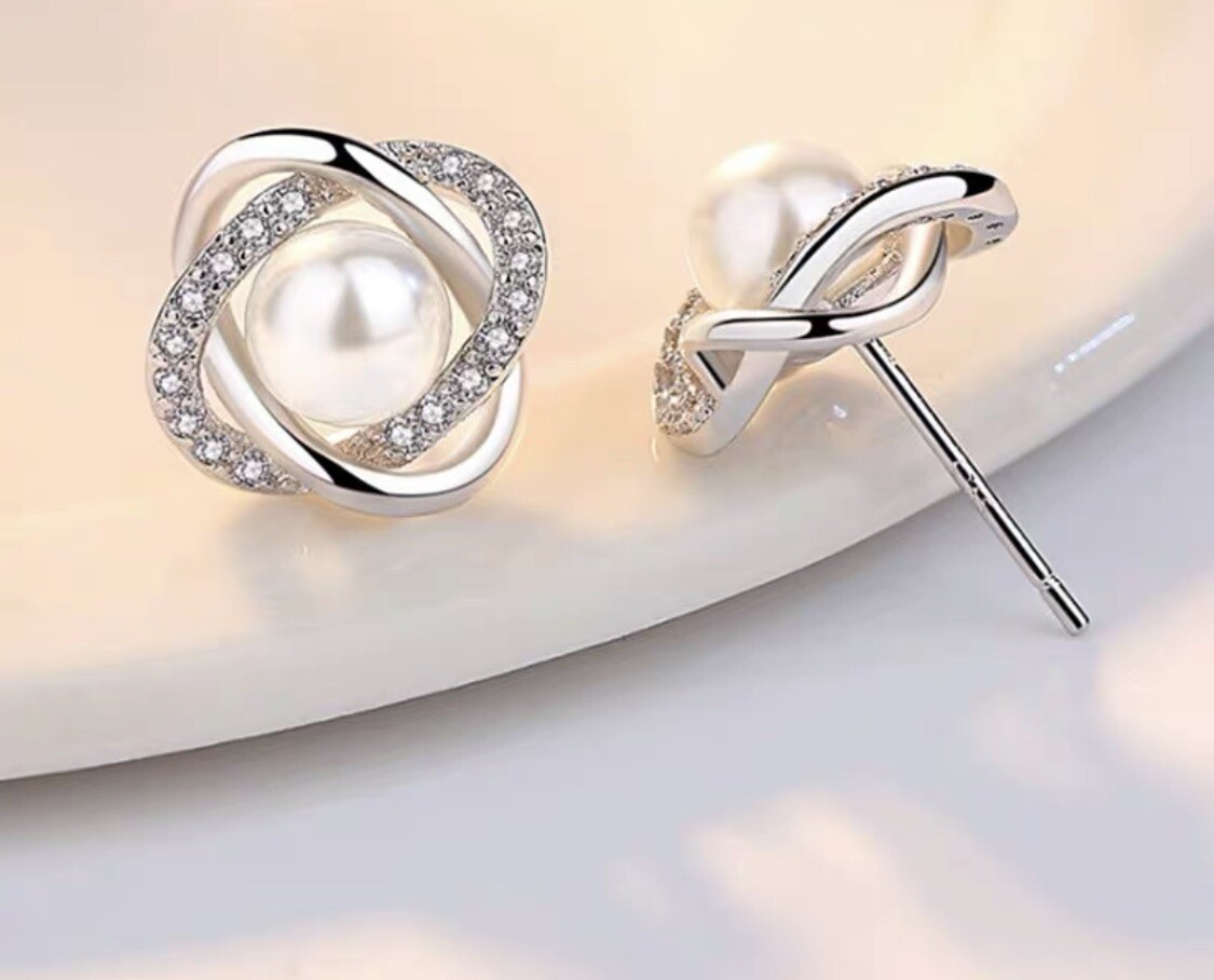 925 sterling silver freshwater pearl faux diamond stud earrings