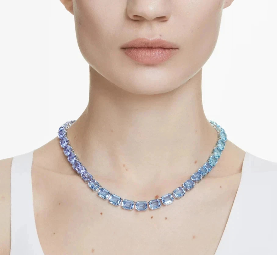 Swarovski Millenia Necklace Octagon Cut Blue Gradient Crystal Rhodium Plated