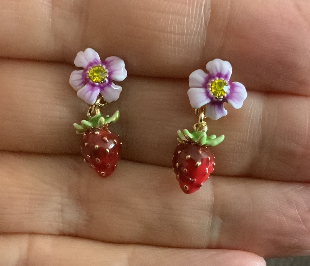 Strawberry Flower Earrings Enamel Stud Gold Blossom French Designer Kate Spade