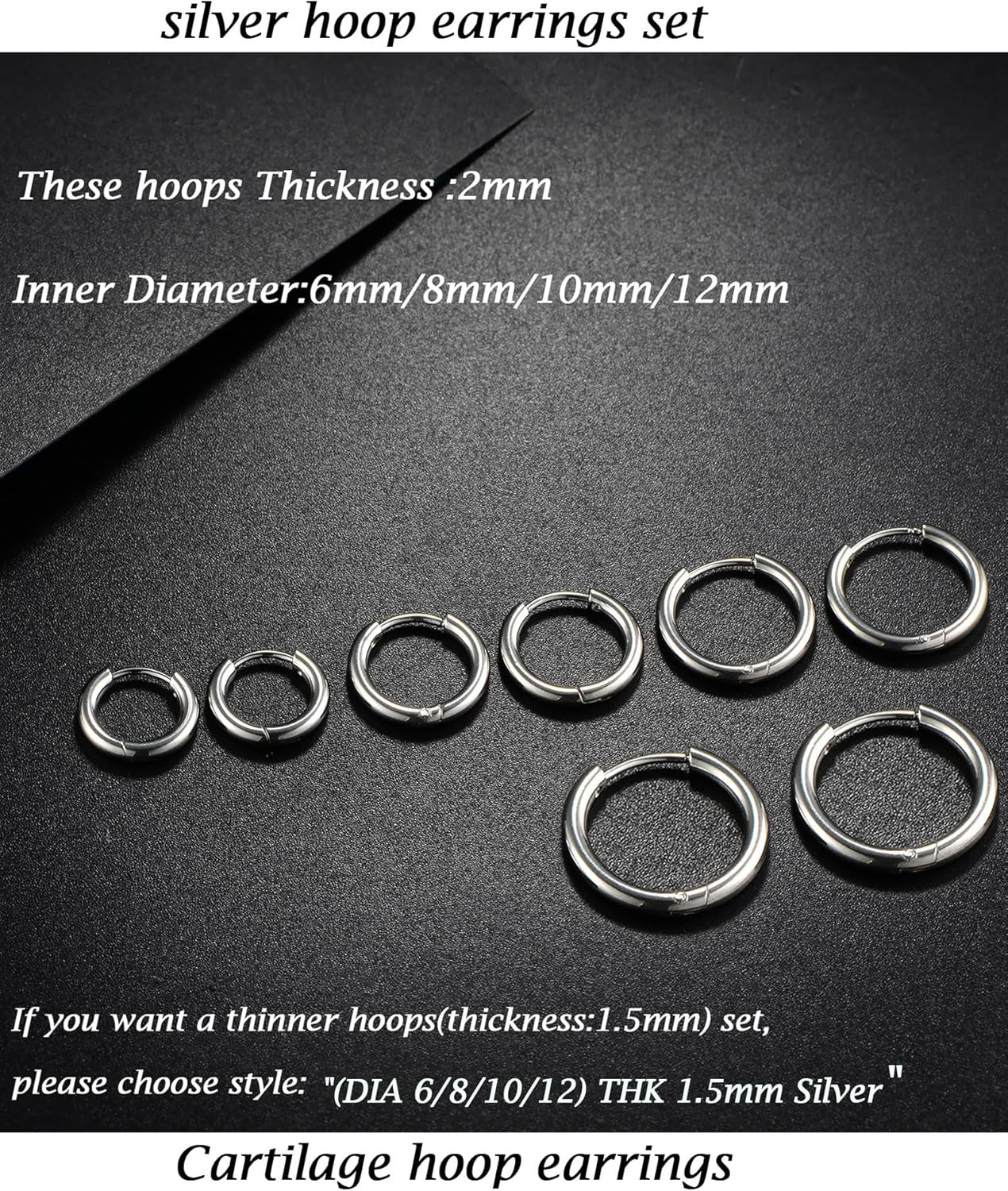316L Surgical Stainless Steel Huggie Hoop Earrings 6Mm 8Mm 10Mm 11Mm 12Mm 14Mm H