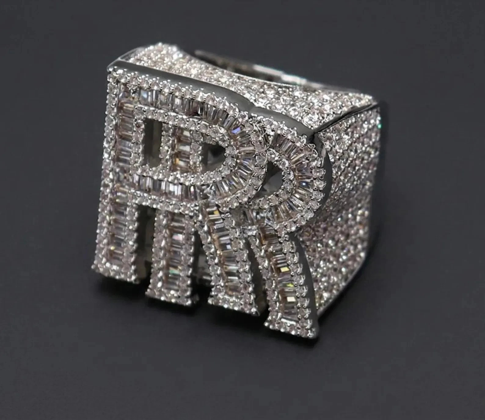 6Ct Lab Created Diamond Custom Letter 14k White Gold Plated Men’s Statement Ring
