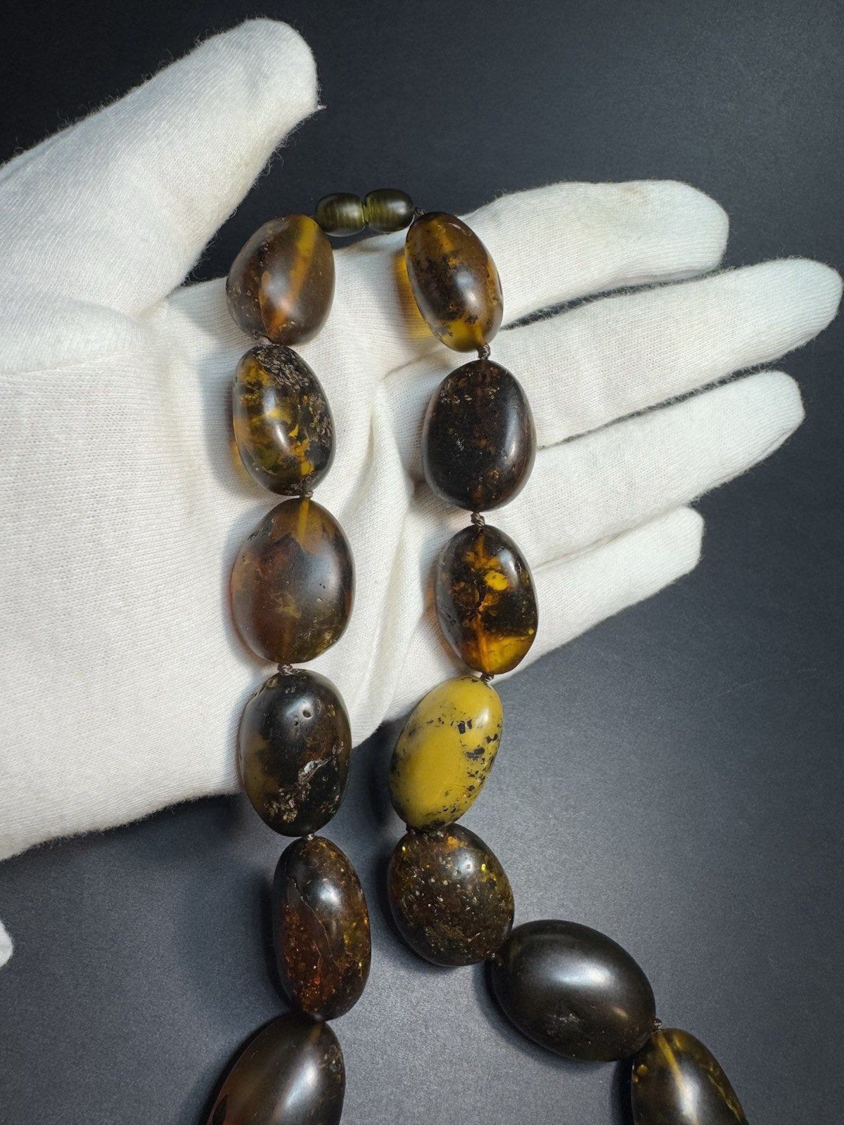 Natural Baltic Amber Necklace, Large Dark Cognac Honey Amber Oval Beads 94g 55cm