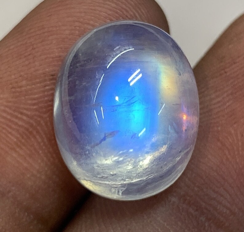 AAAAAA Natural Rainbow Moonstone Multi Blue Fire Oval Shape Cabochon Size13X16MM