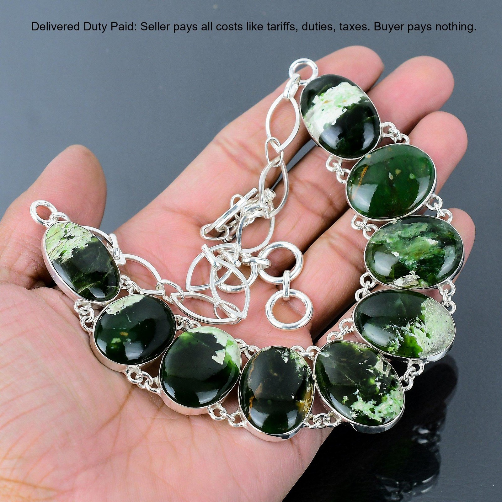 Australian Chrome Chalcedony Stone Sterling Silver Chain Engagement New Necklace