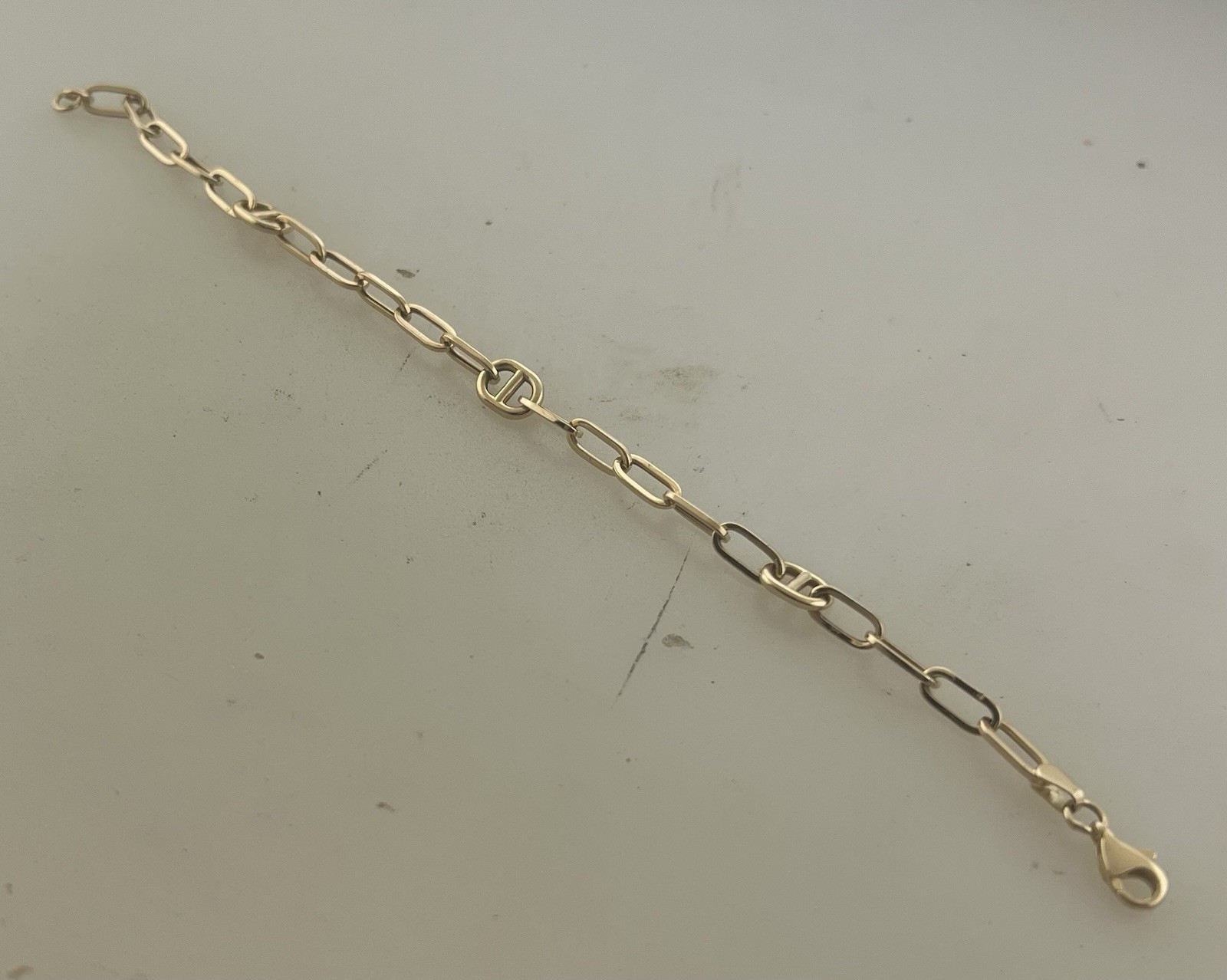 14k Yellow Gold Hollow Paperclip & Marina Link Women’s Bracelet