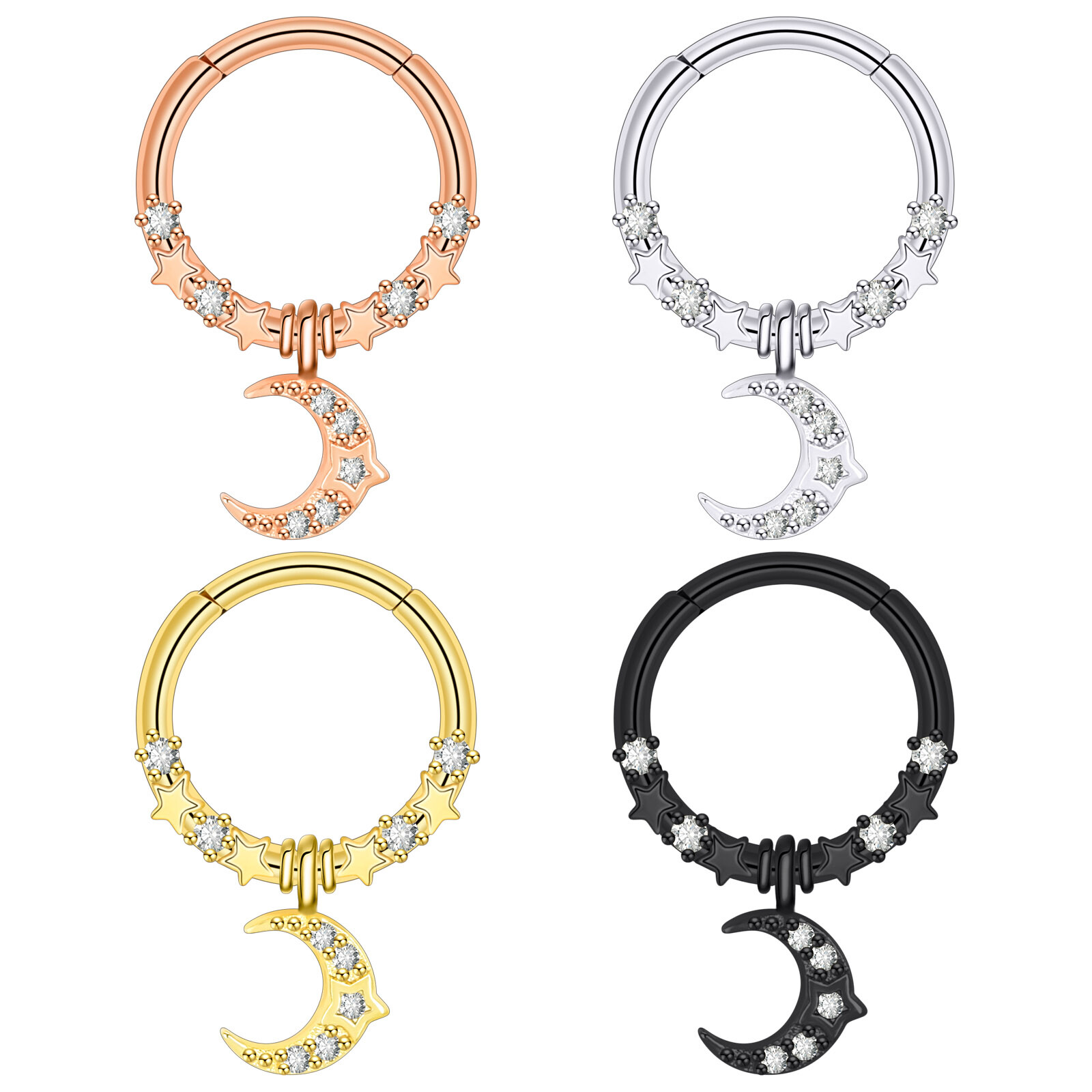 1PC Steel Hinged Septum Clicker Planet Moon Dangle Segment Nose Hoop Rings 16G