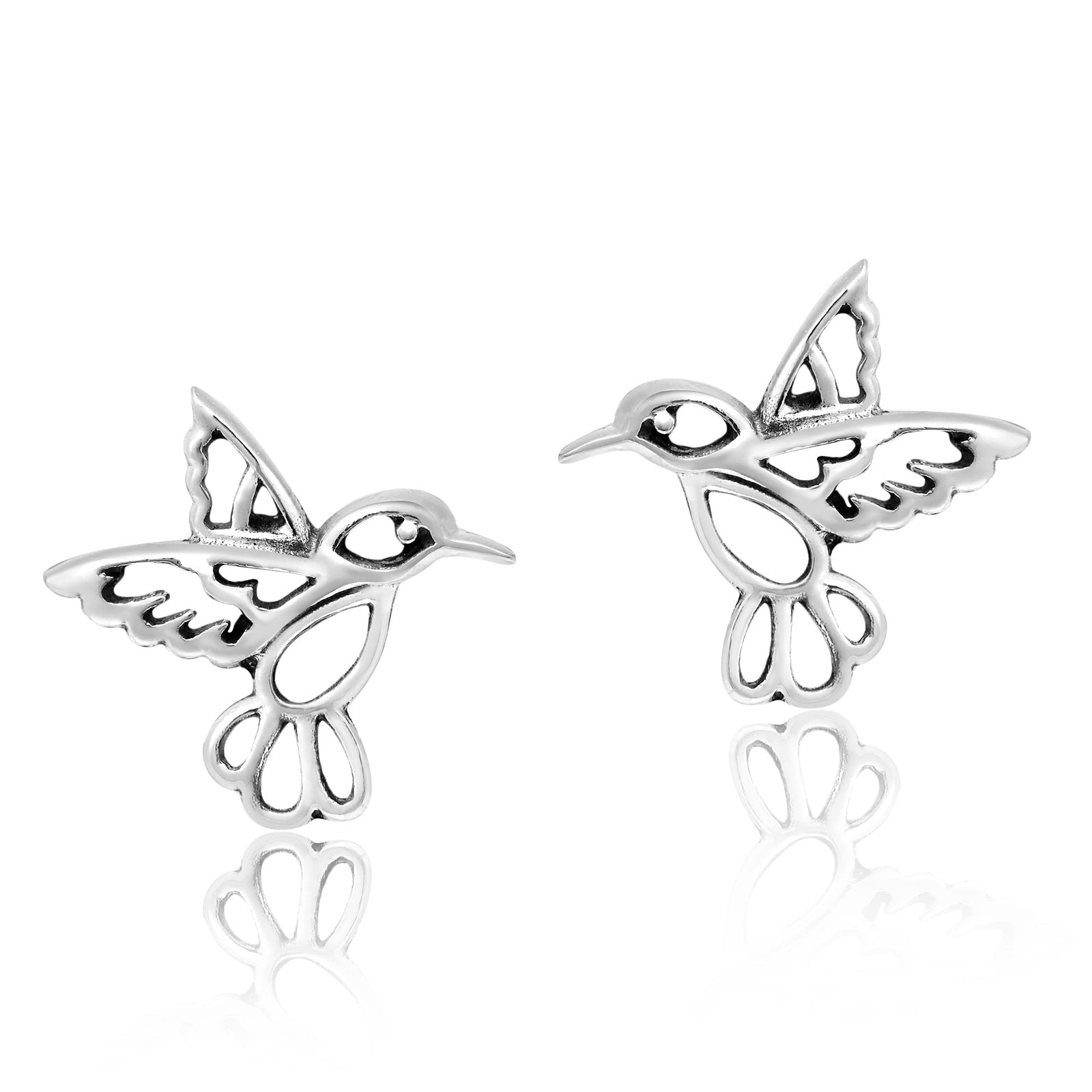 Cute Little Hummingbird Gift Sterling Silver Post Stud Earrings, 0.59×0.59 inch