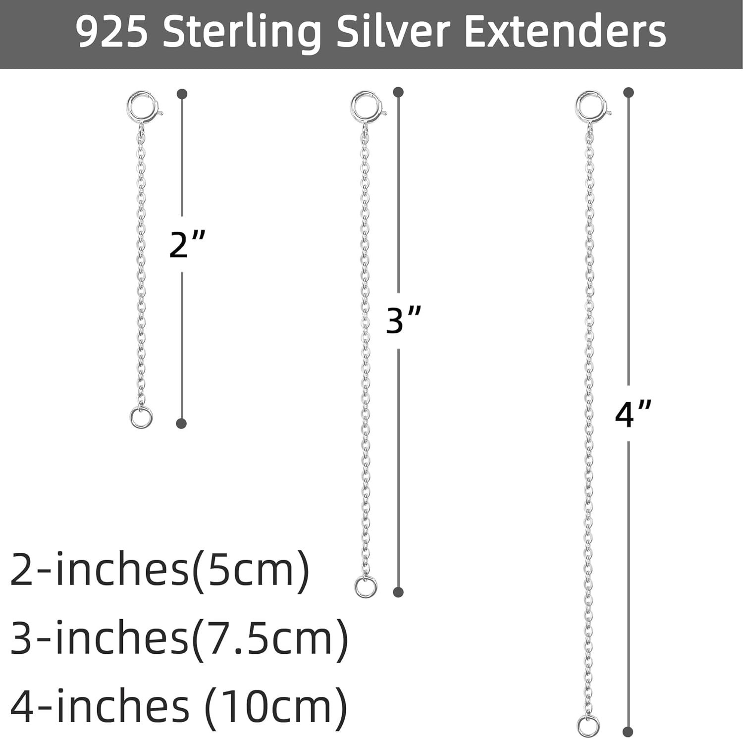925 Sterling Silver Necklace Extender Set for Versatile Jewelry – 2, 3, 4 Inches