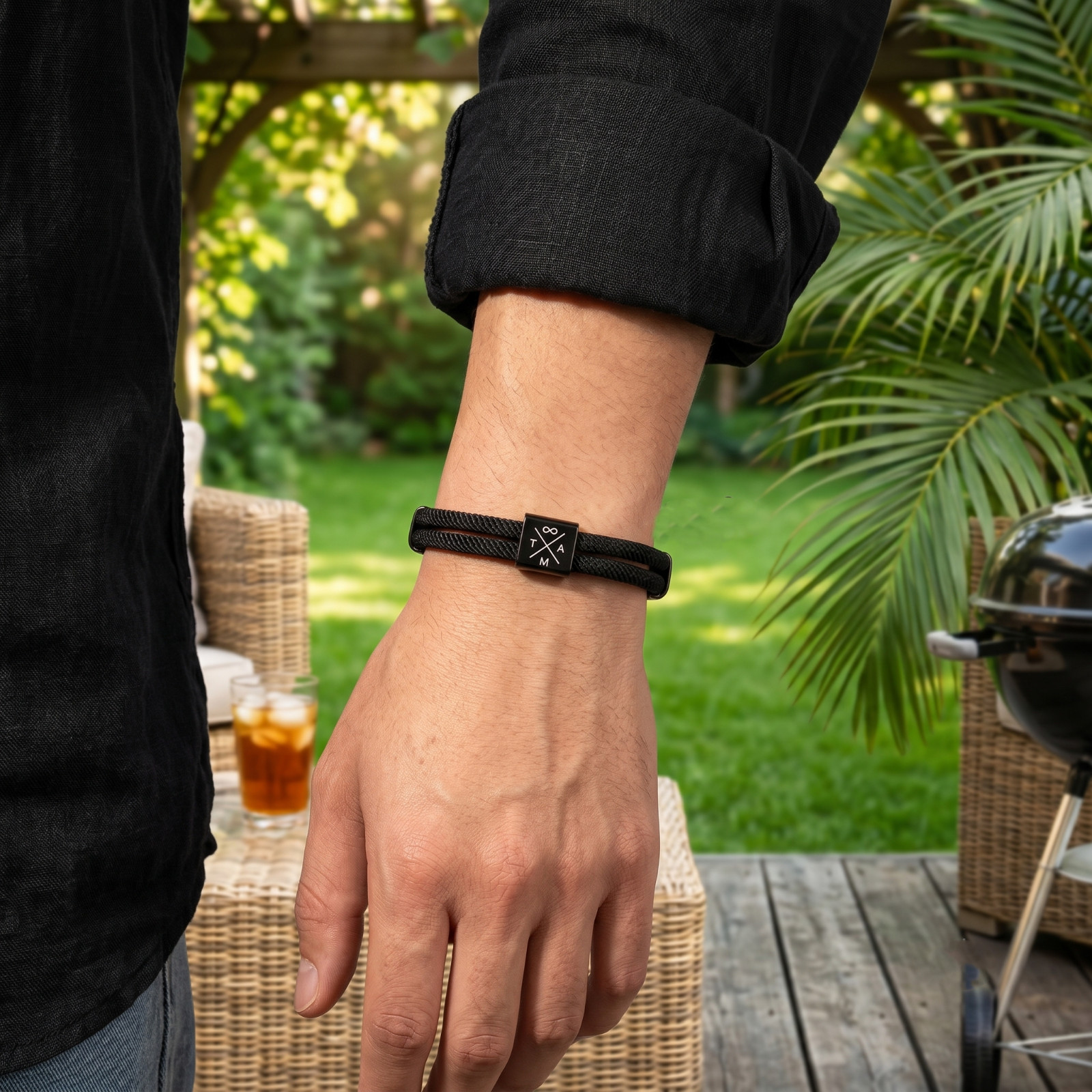 Custom Engraved Black Stainless Steel Adjustable Bracelet Personalized Monogram