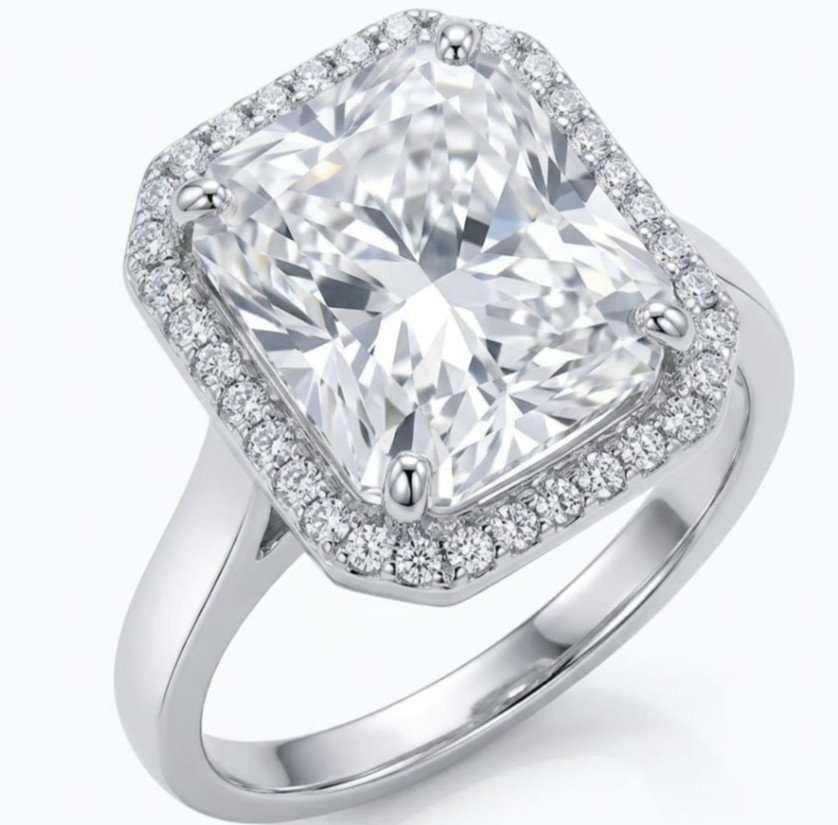 RARE 8.00 Ct Certified Radiant Cut White Natural Diamond Ring White Gold Finish