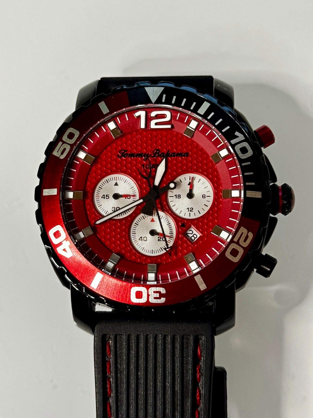 Tommy Bahama Men’s Sport Quartz Chronograph Date Red Dial Rubber Strap 100m