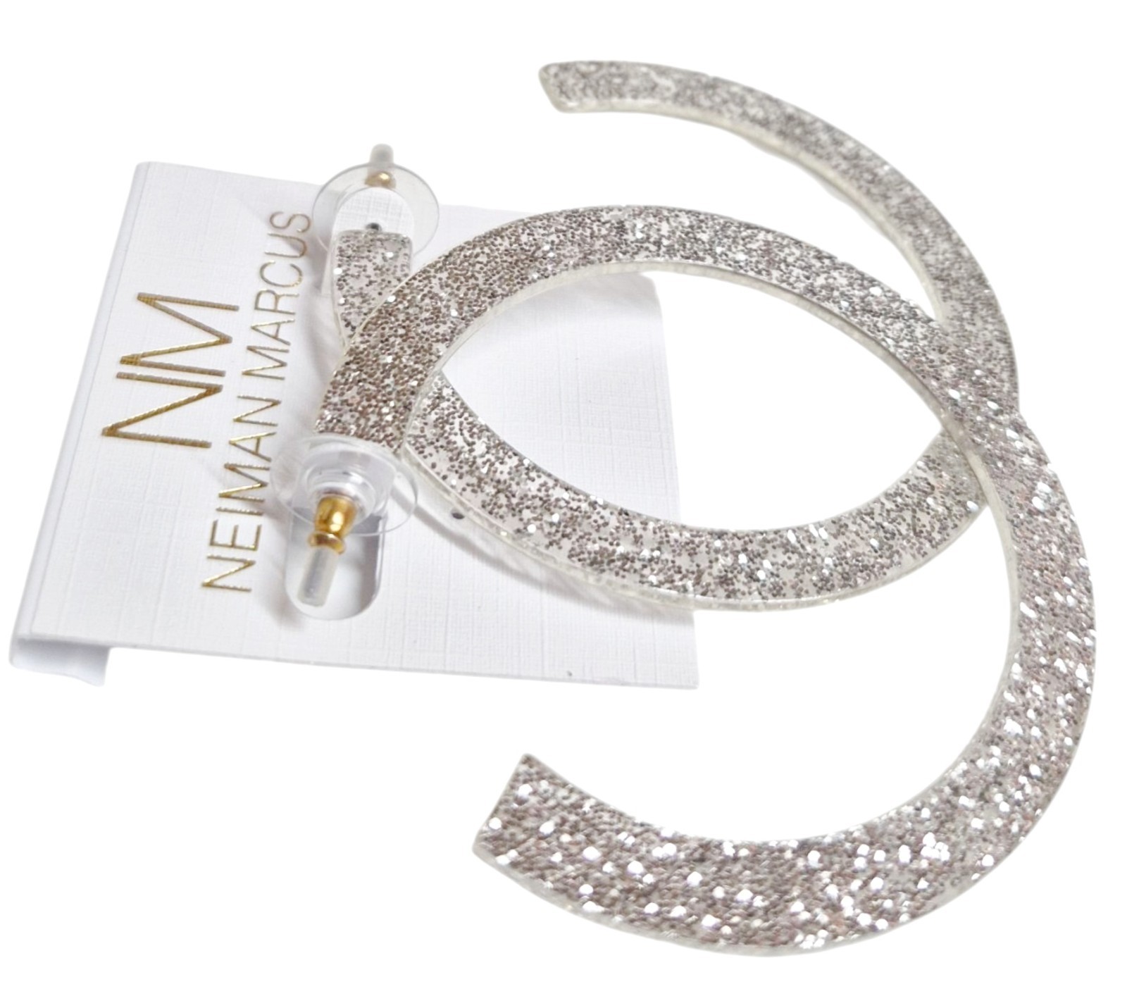Stella & Ruby Glitter Resin Hoop Earring Silver Glitter Semi-Transparent NWT