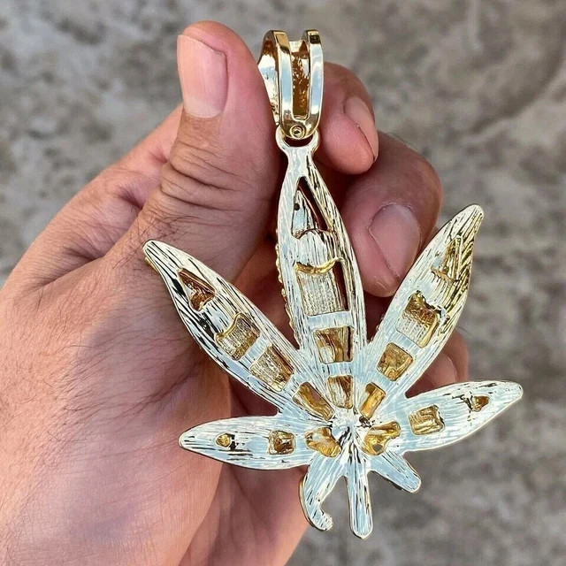 2Ct Round Cut Lab Created Peridot Marijuana Leaf Pendant 14K Yellow Gold Plated