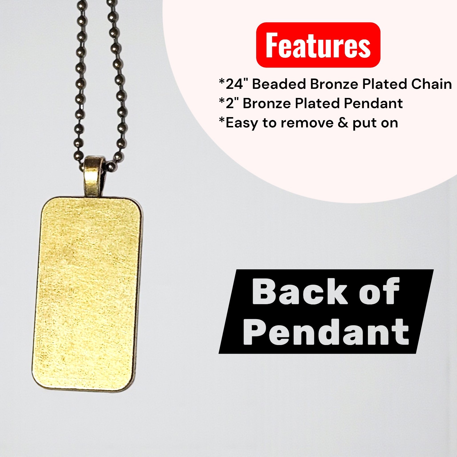 Bronze Plated Jamaica Rectangle Flag Pendant w/ 24″ Beaded Necklace Chain