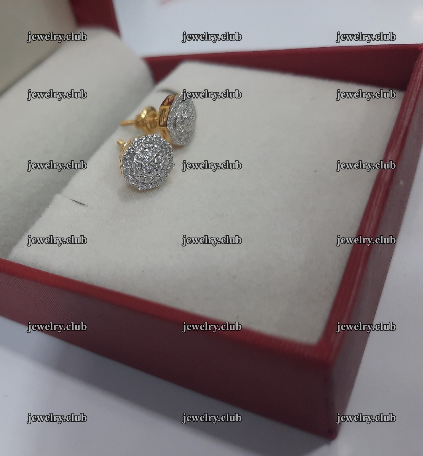 1Ct Round Cut Real Moissanite Men’s Cluster Stud Earrings Yellow Gold Plated