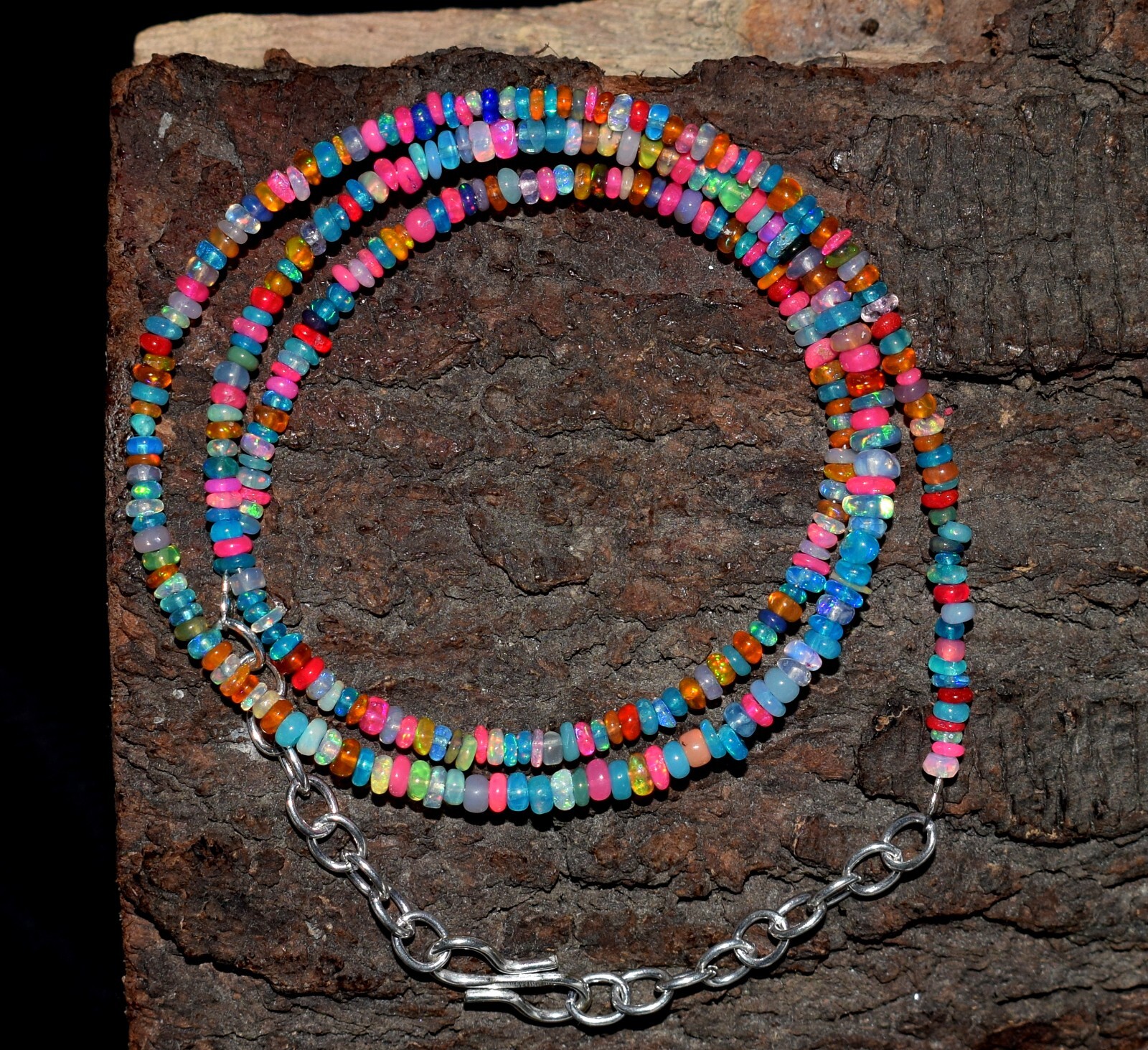 AAA+ Natural Ethiopian Opal Wello Fire Opal Gemstone Beads Necklace 16″ F3970