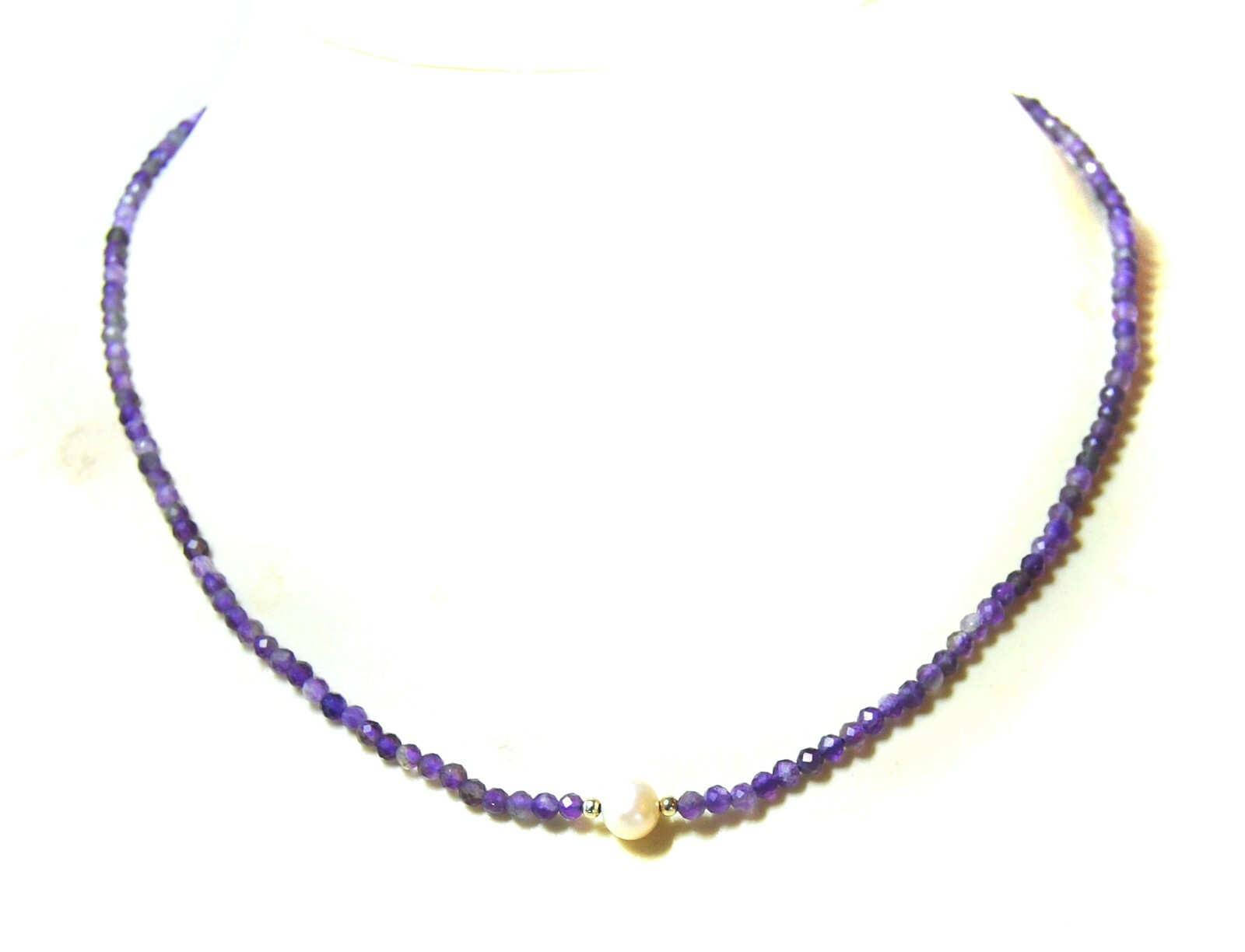 Amethyst necklace in faceted ball shape with a freshwater pearl 925 silver