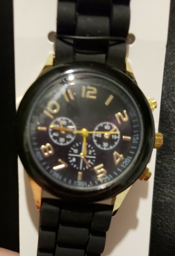 Ladies Darice Gold Tone Black Poly Band Analog Watch M14