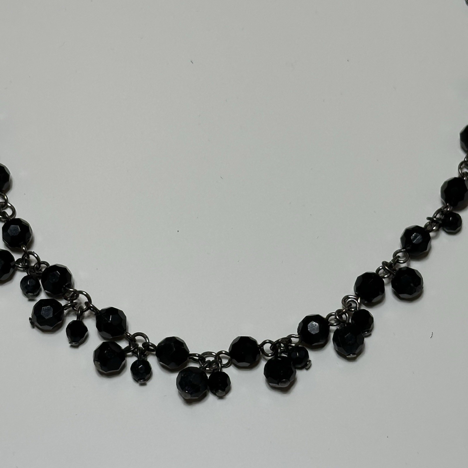 Black Beaded Necklace With Gunmetal Tone Metal Chain