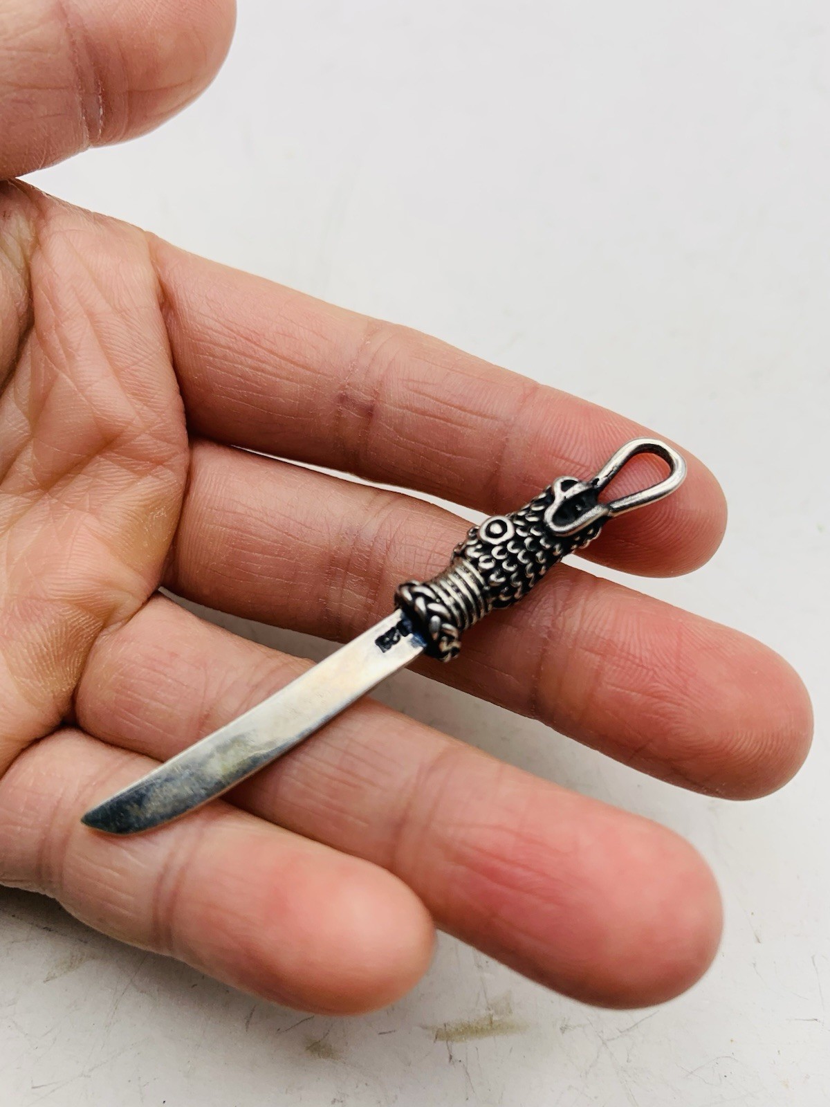Vintage Sterling Silver 925 Asian Dragon Animal Dagger Knife Sword Charm Pendant