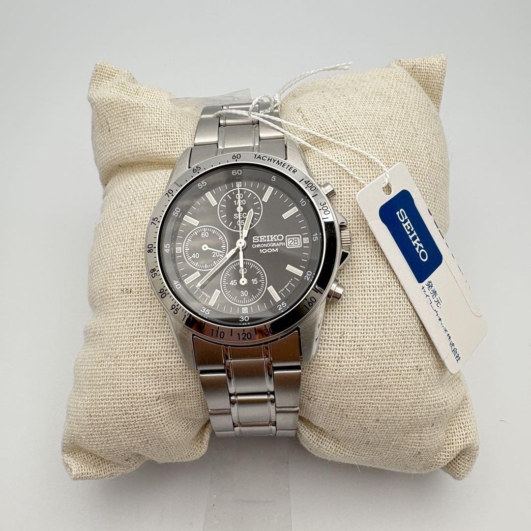 SEIKO Chronograph SND367PC Black Silver Men’s Watch in Box New