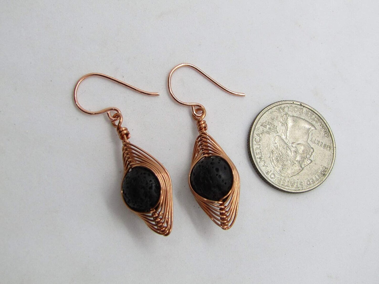 Black Lava Stone Earrings in Copper Dainty Gemstone Earrings Copper Jewelry Gift