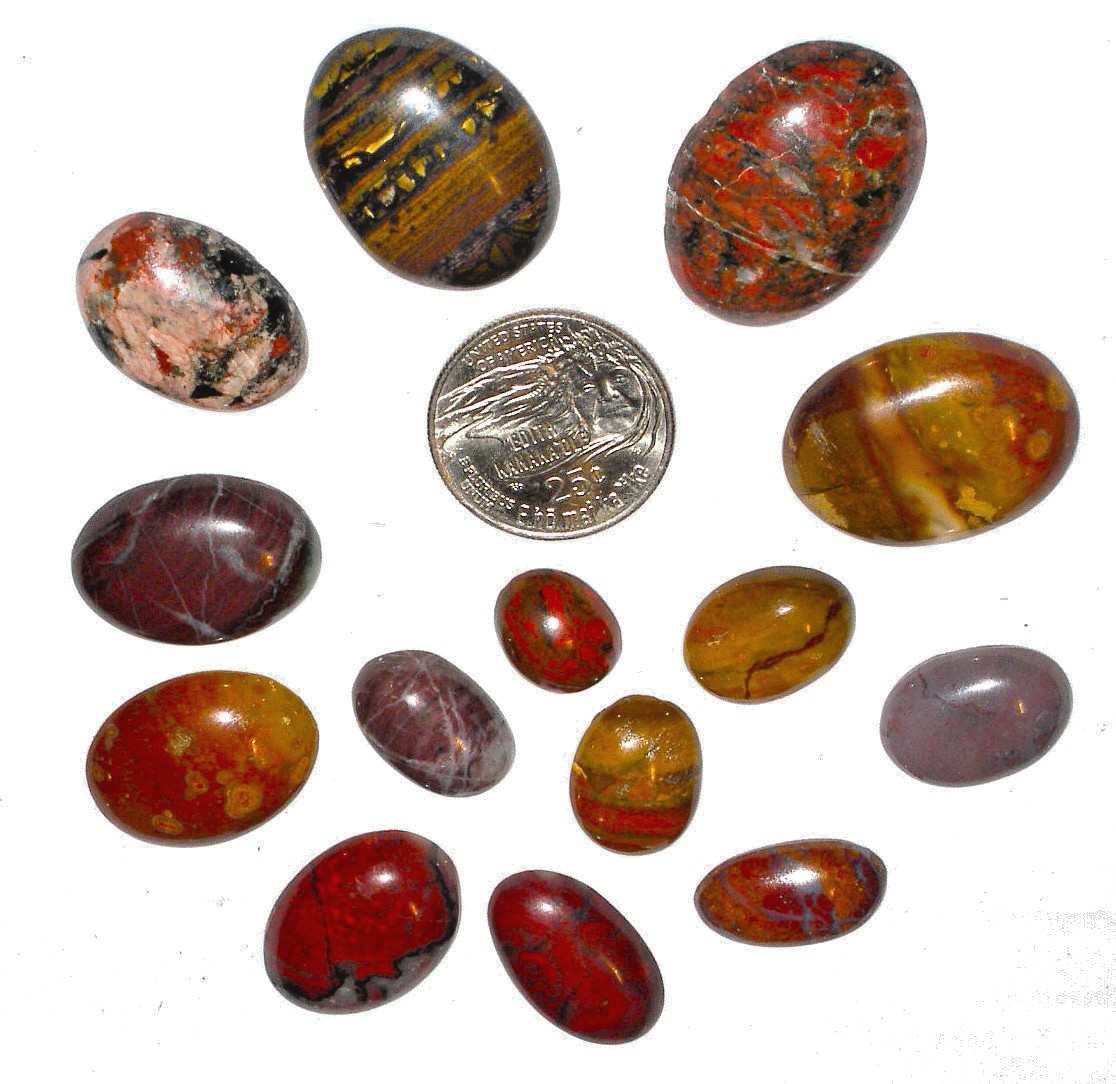 LOT VTG Jasper-Reds Polished Cabochon Stones (14) 48 grms Sizes vary see Photos