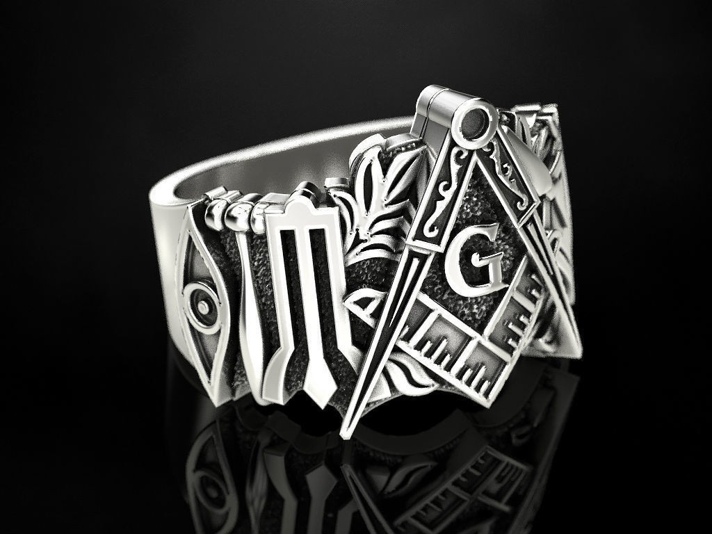 Oxidized Men’s Freemason Square & Compass 925 Sterling Silver Statement Rings