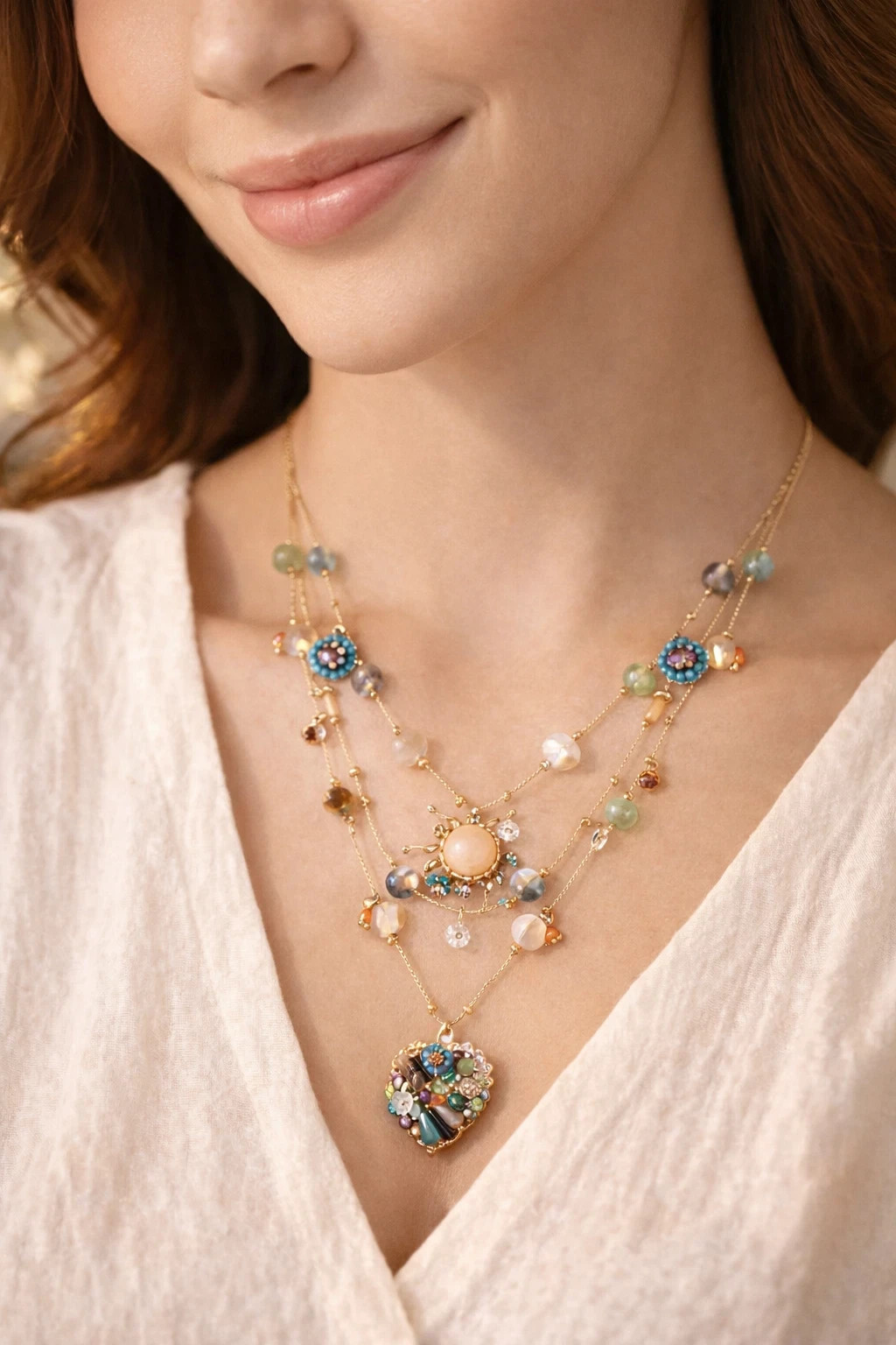 Betsey Johnson Womens Butterfly Charms Layered Necklace