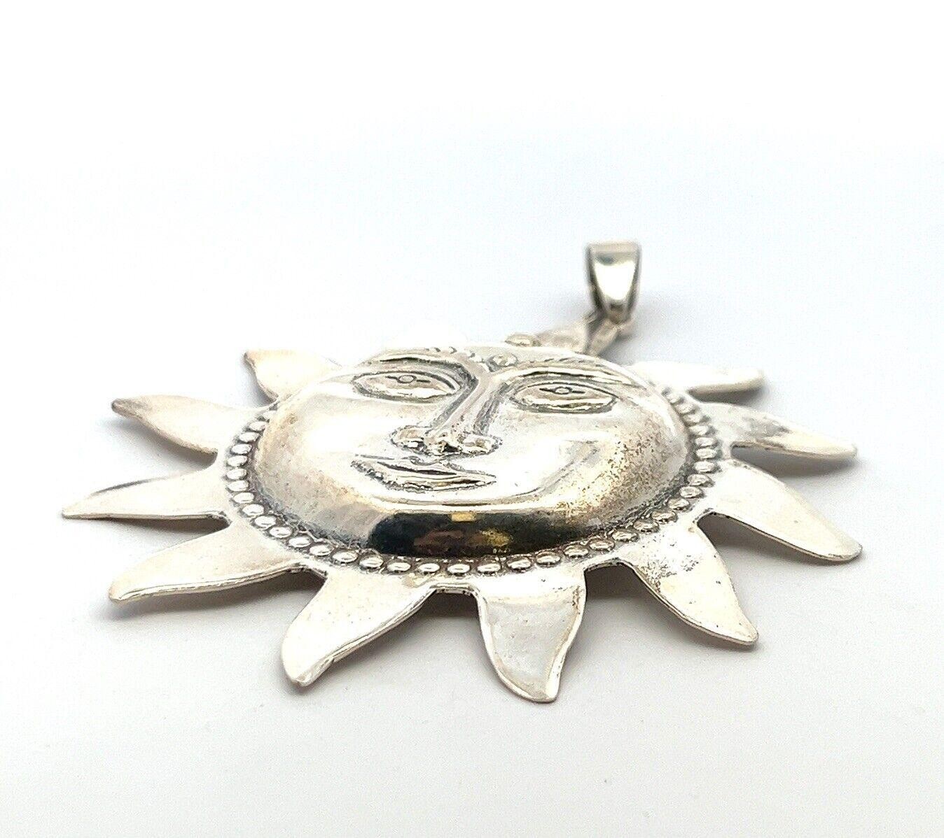 Vintage Mexico 925 Sterling Silver Large Sun God Pendant 15.7g