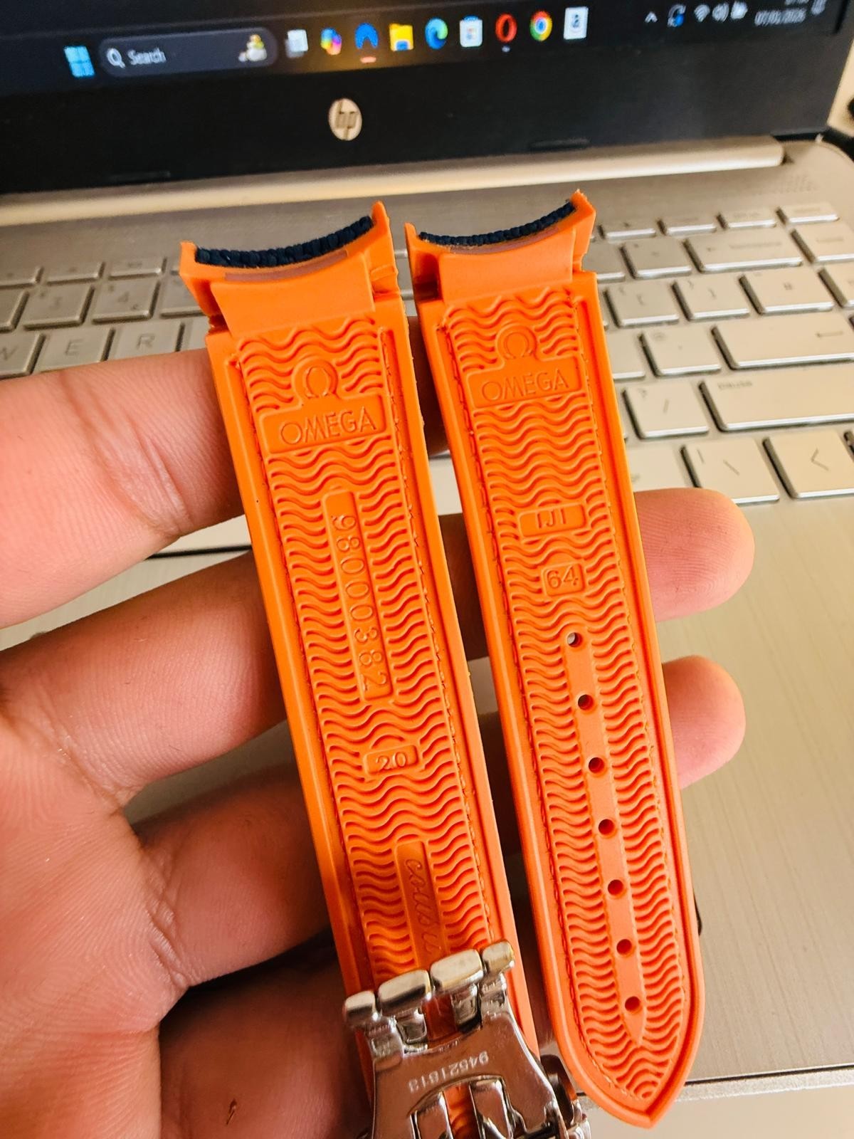 22mm Omega Seamaster Rubber Nylon Watch Strap Deployment Orange Blue