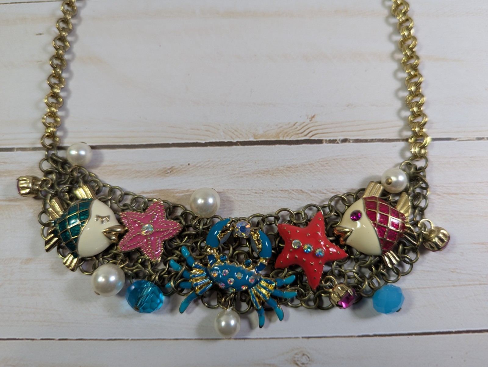 Lovely Betsey Johnson Necklace, Sparkling Under the Sea Fish & Other Creatures