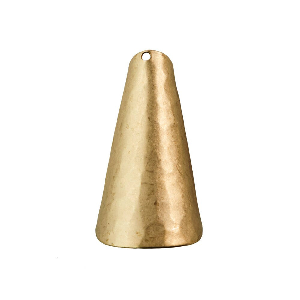 Raw Brass Hammered Cone Pendant or Bead Cap Large (4)