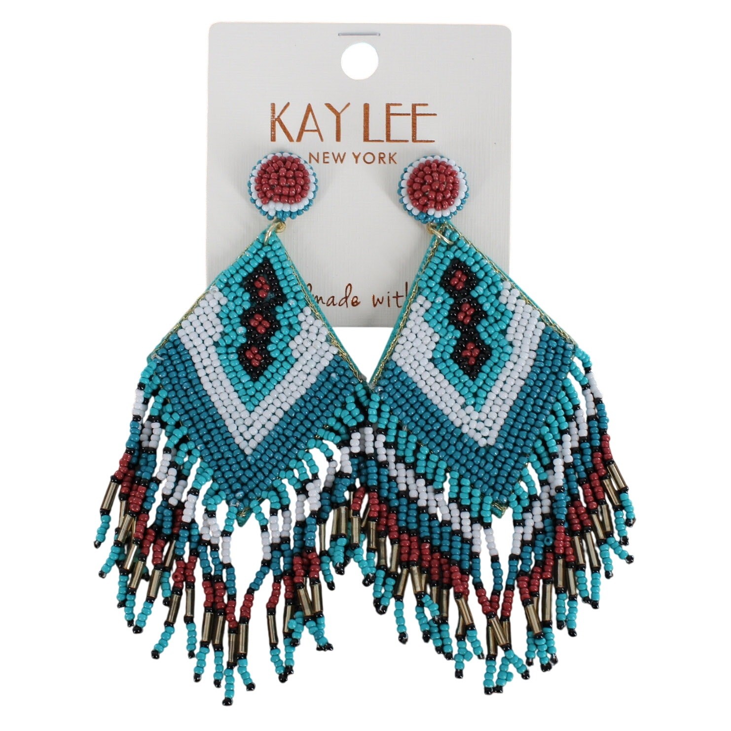 Kay Lee Boho Seed Bead Beaded Turquoise Statement Earrings #OSE9056TQ