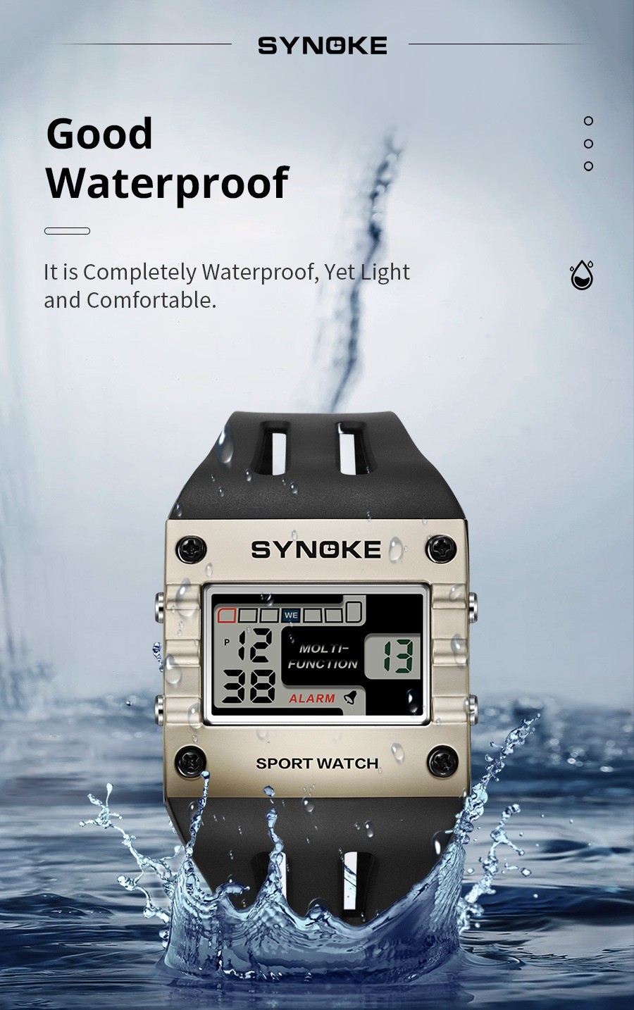 Alloy Watch for Men Square Large LED Screen Digital Backlight Waterproof Sports
