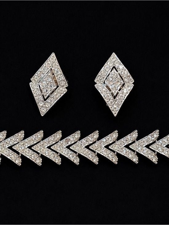 Vintage Sarah Coventry Rhinestone Bracelet & Clip-On Earrings Set