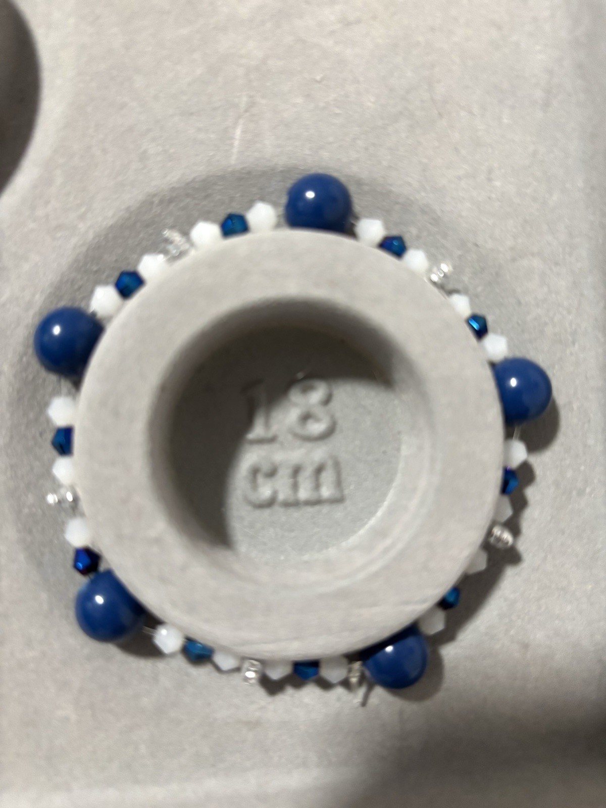 Blue White Silver Round Bead Beaded Stretch Bracelet Sizable 18 cm
