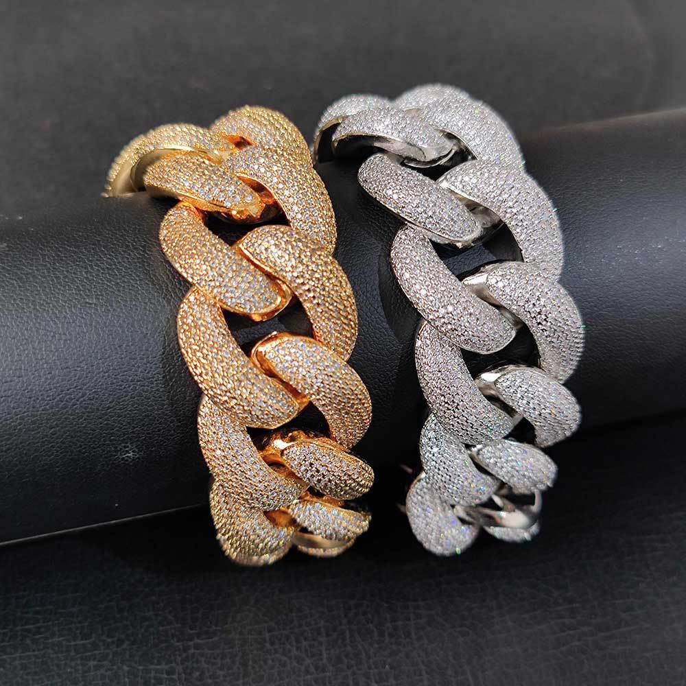 25mm Hip Hop Bubble Cuban Link Chain White CZ Stone 18K Real Gold Plated Jewelry