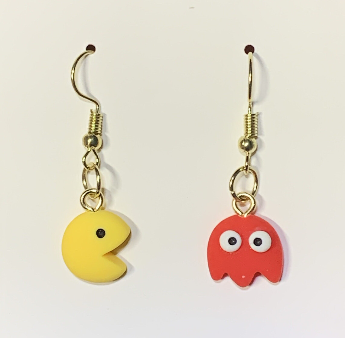 Gold PAC-Man & Ghost From Pac-Man Drop Dangle Earrings!!