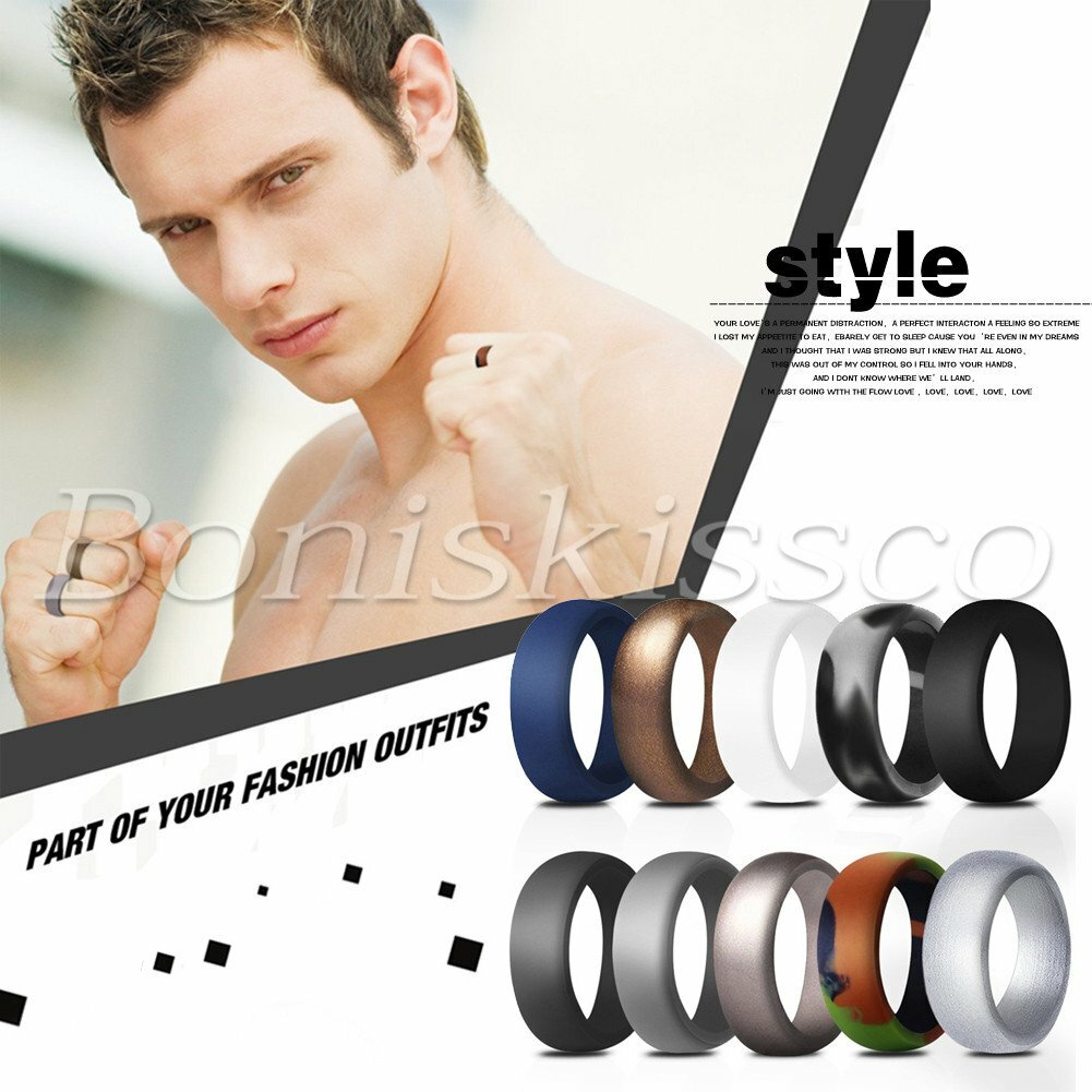 10 Colors 8.7mm Mens Silicone Wedding Ring Band Promise Engagement Sports Outfit