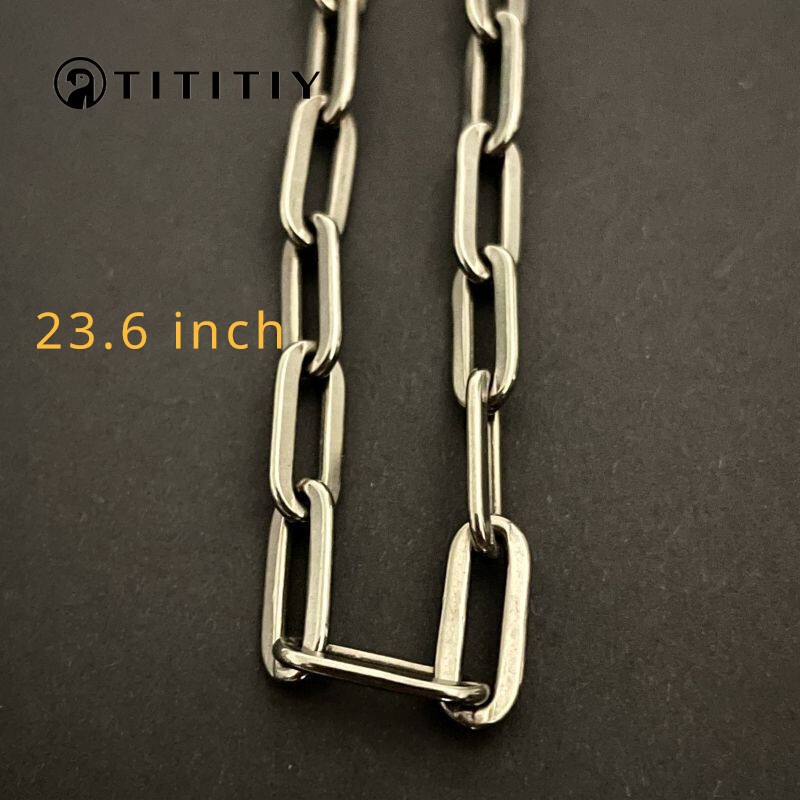 Pure Titanium Necklace Width 5mm Flat O-ring Chain for Anti Allergy 23.6 Inches
