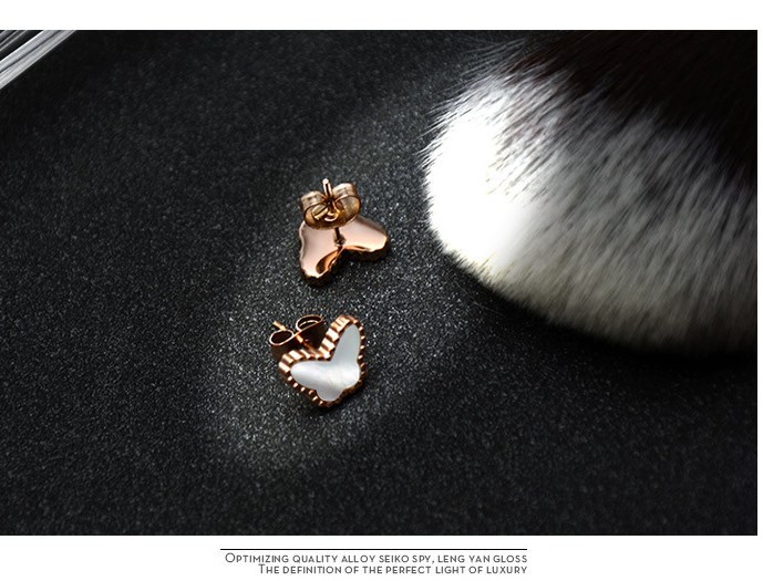 Rose Gold White Shell Inlay Butterfly Stud Earrings 925 Silver Set Gift Box A20
