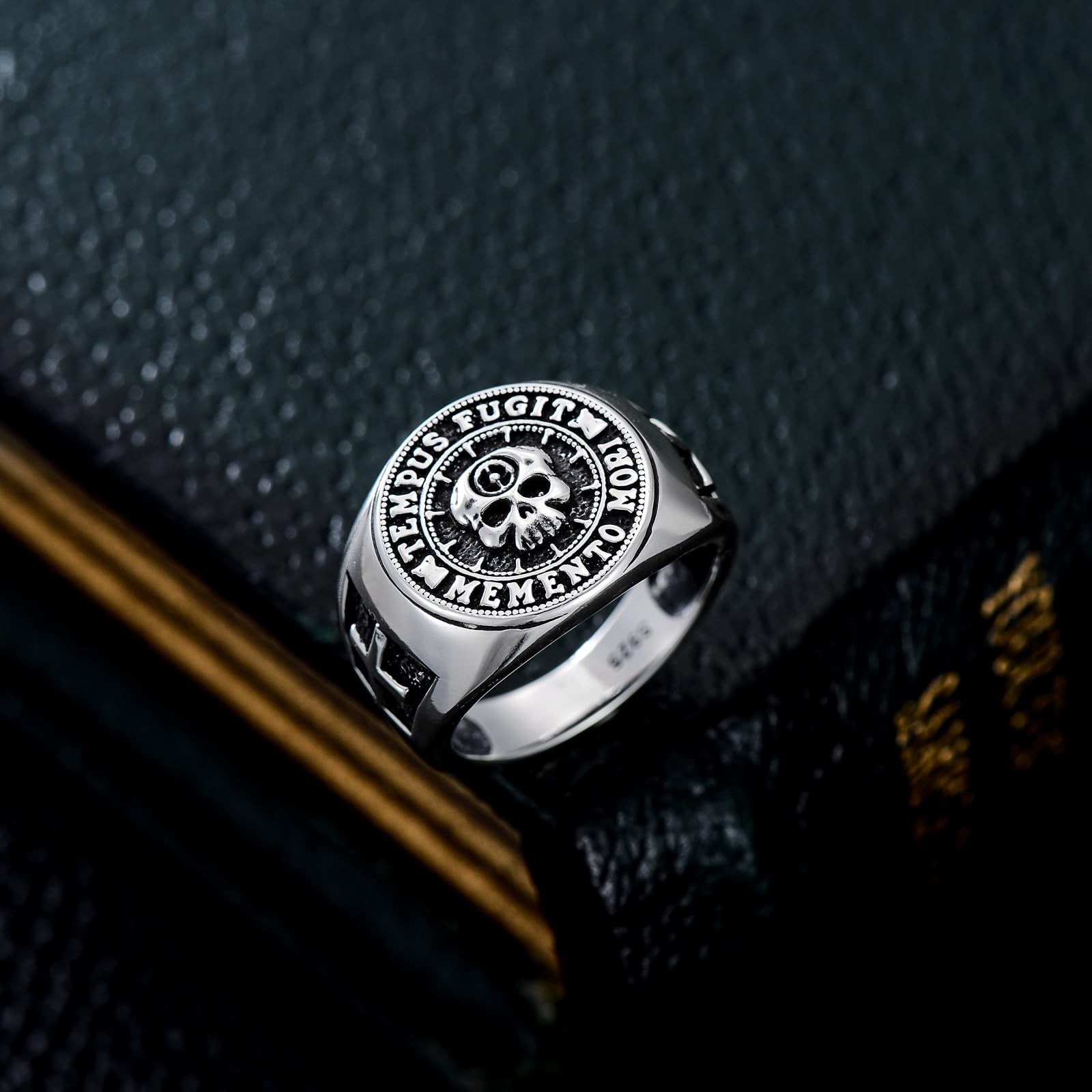 PROESS Memento Mori Ring 925 Sterling Silver Skull Hourglass Ring Memento Mor…