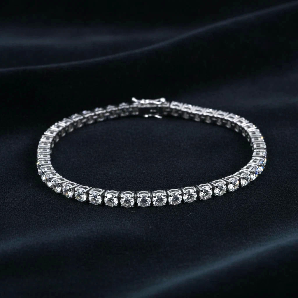 4mm, VS1 White Diamonds Tennis Bracelet-14Ct 7″ Inch 18K White Gold Plated