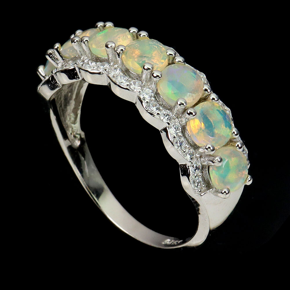 925 Sterling Silver Ring Round Fire Opal 4mm Cz Gemstone Jewelry 8