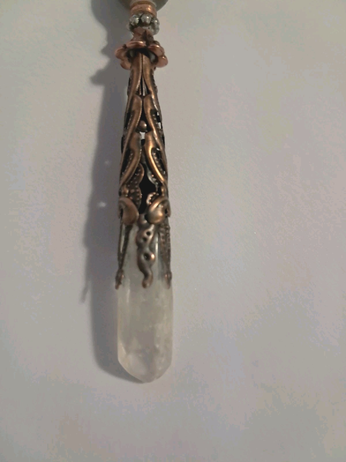 LABRADORITE R MOONSTONE & Glass Purple AB MOON FACE MILKY QUARTZ Crystal PENDANT