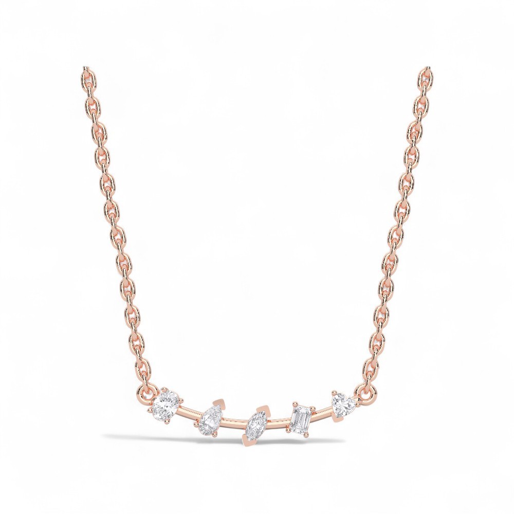 0.45Ct Moissanite 5 Multi Stone Pendant Necklace 10K Gold 18″ Chain Women