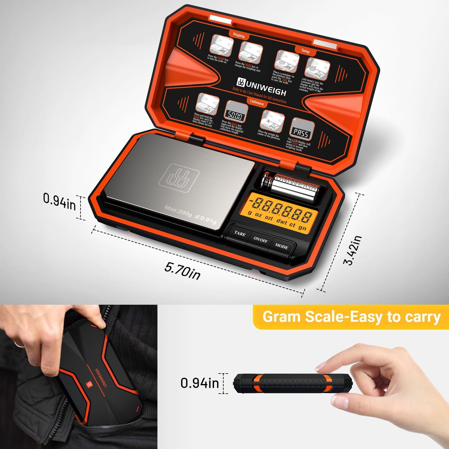 UNIWEIGH Digital Pocket Scale 200G/0.01G, Digital Scale Grams,6 Units Conversion