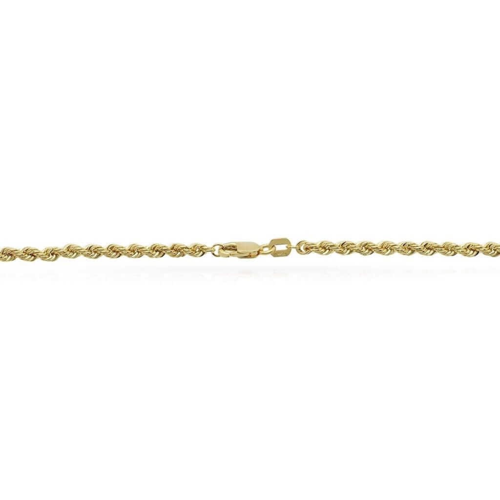 14K Yellow Gold 3mm Thick Hollow Rope Chain Necklace Lobster Clasp 20″
